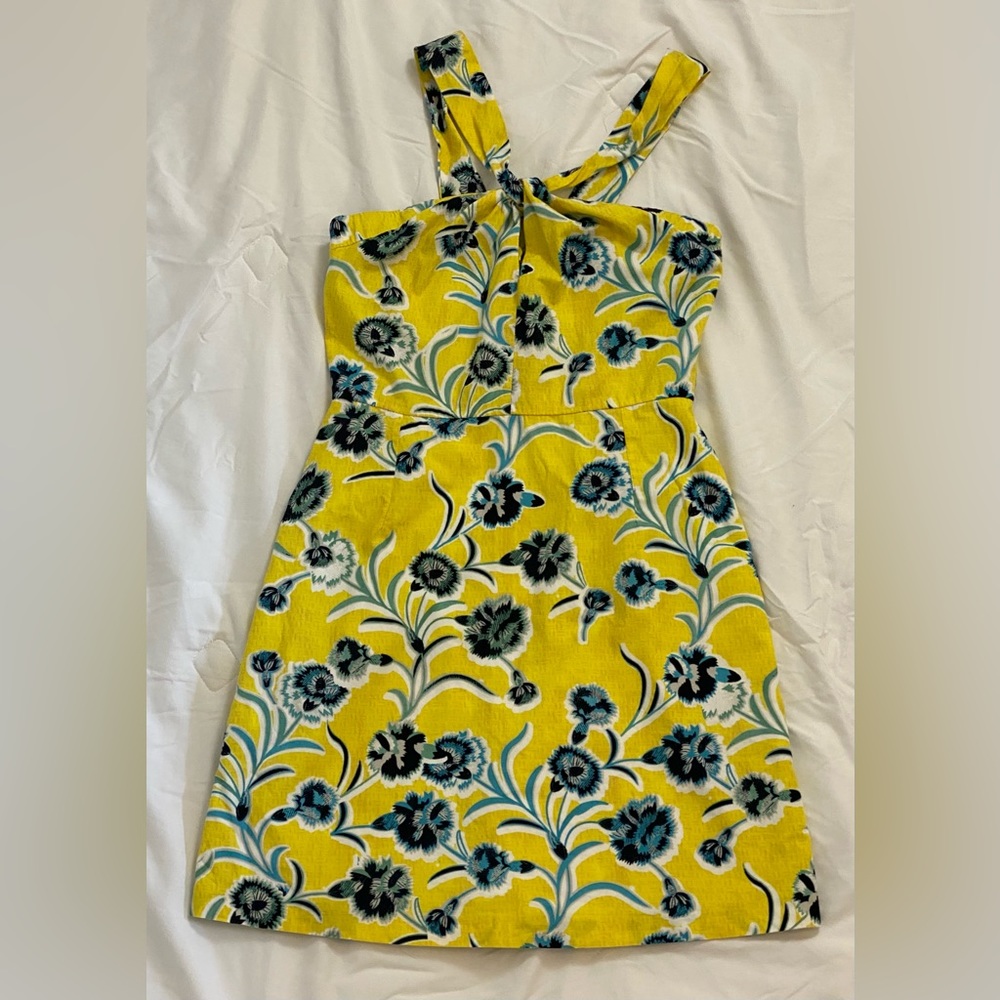 Top Shop Floral and Yellow Twist Neck Mini Dress